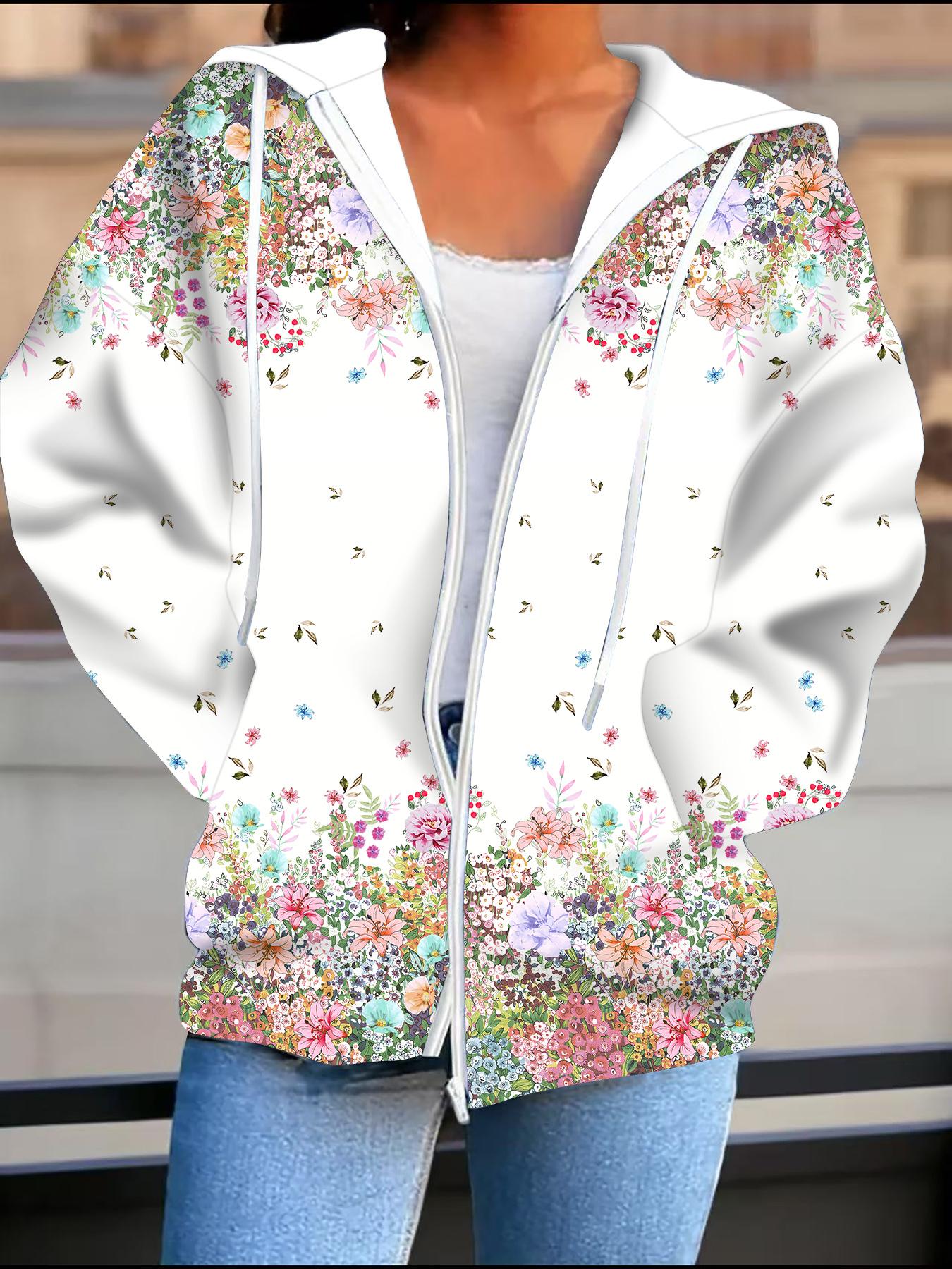 

Цветочный 3D-принт Кардиган с капюшоном Большого размера Осень Зима Ретро 6XL розовый