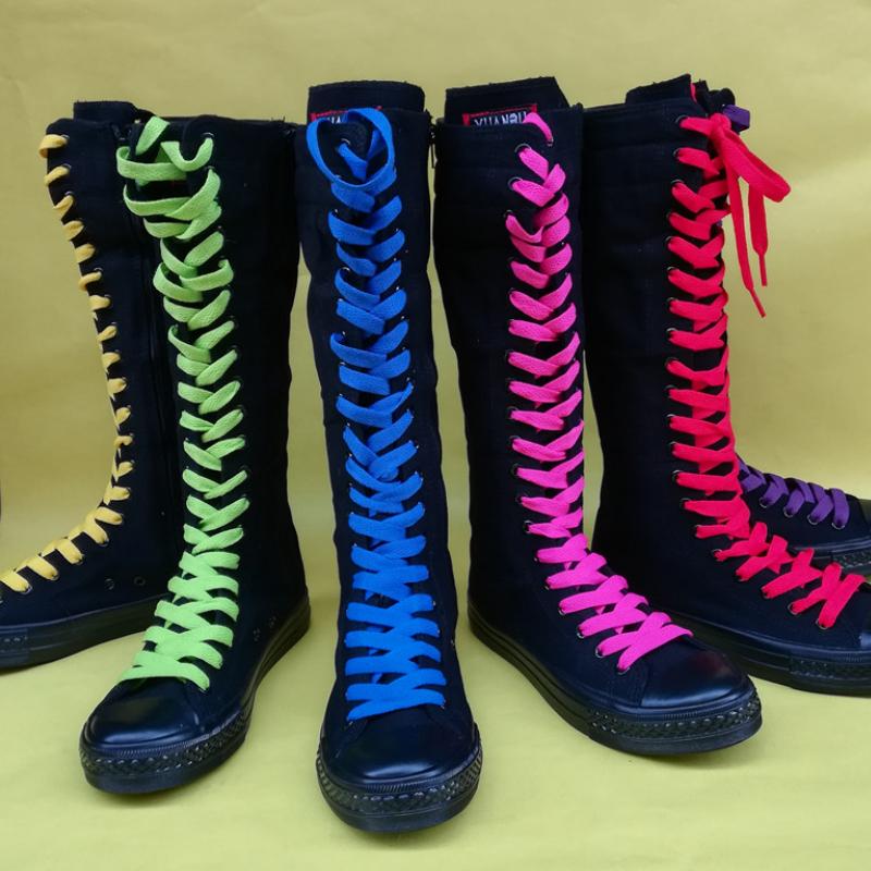 Mode 2025 Neu Frühling Herbst Damenschuhe Canvas Freizeit High Top Schuhe Lange Stiefel Schnürung Reißverschluss Bequem Flache Stiefel Sneaker