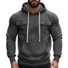 Men's American Style Heavyweight Plus Velvet Hooded Outdoor Workwear Sweatshirt - Multi-Pocket, Long Sleeve, Autumn/Winter Warmth