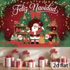 2D Flat Print Red Christmas Background Cloth with Santa and Wreath