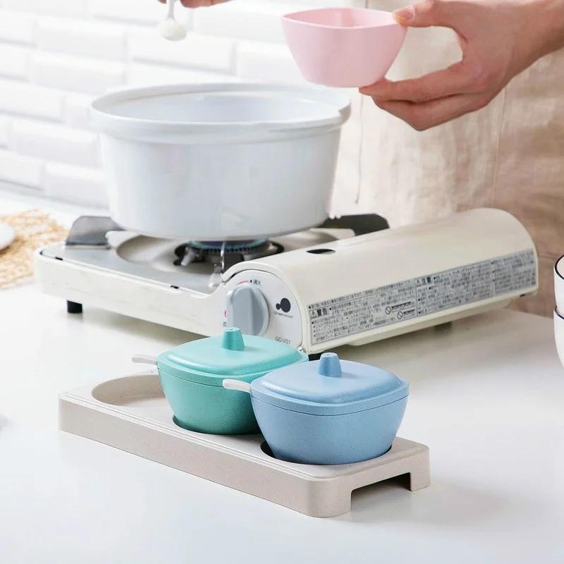 Weizenstroh Gewürzbox Kunststoff Gewürzglas Küche Salz Würze Menage Aufbewahrungsbox Container