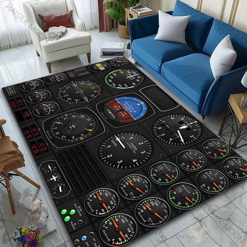 1PC Aircraft Instrument Panel Pattern Carpet for Living Room Bedroom Sofa Home Decor Non-slip Floor Mat Large Size Multi Size