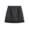 Women's Plus Size Grey Wool Ruffle Trim Half Skirt, Thick A-line Mini Skirt Pants for Spring/Autumn