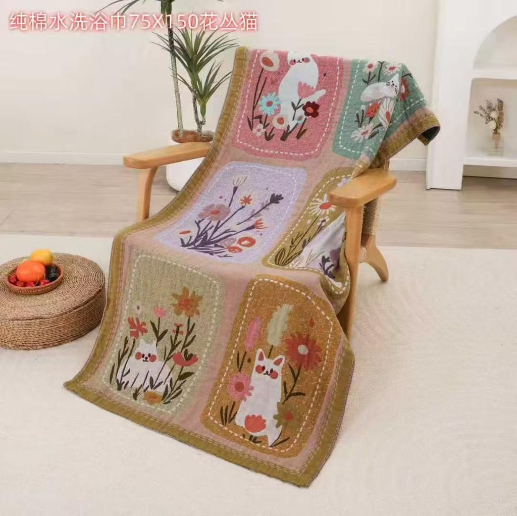 China Colored Jacquard Pure Cotton Four-Layer Gauze Bath Towel Men Women Extra-Large Adult Beach Towel Soft Absorbent