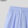 INCERUN Two Piece Suit Men Striped Short Sleeve Shirts Shorts Casual Outfits Sets