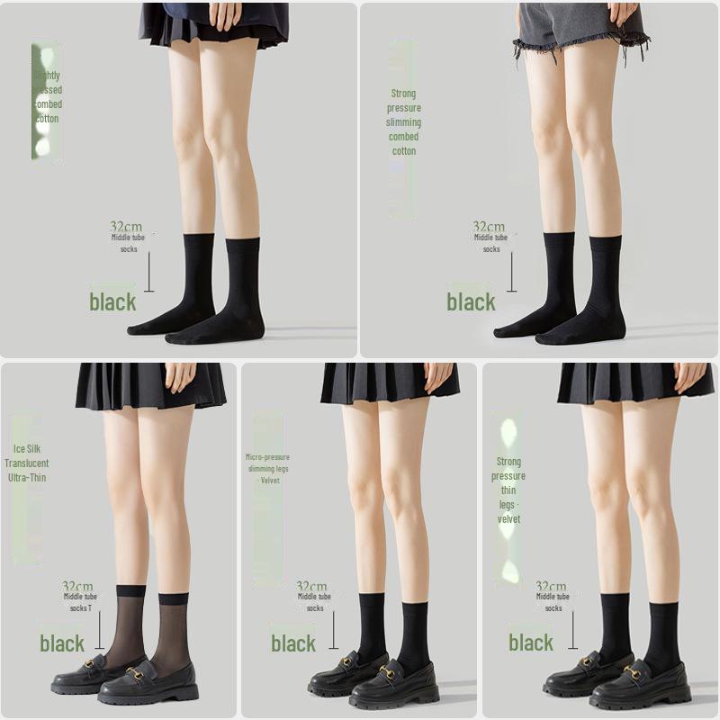 

Черные компрессионные носки выше колена для женщин - Тонкие высокие носки для осени/зимы Mild Pressure Combed Cotton
