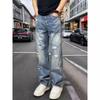American Washed Old Ripped Jeans Men's Trendy Brand Ruffian Handsome Loose Casual Pants Beggar Straight Trousers
