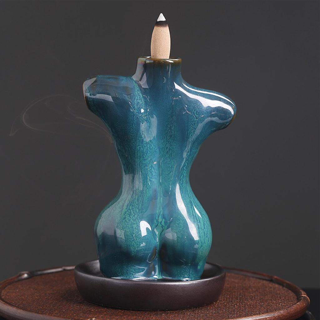 Ceramic Backflow Censer for Tea Room Home Decoration Female Body Design Purify Air Aromatherapy Ornament Cone Incense Burner