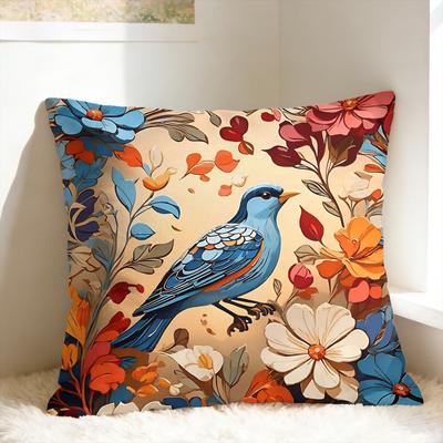 Colorful Bird Floral Pillow Case Soft Pillow Cover Funny Pillowcases For Living Room Sofa