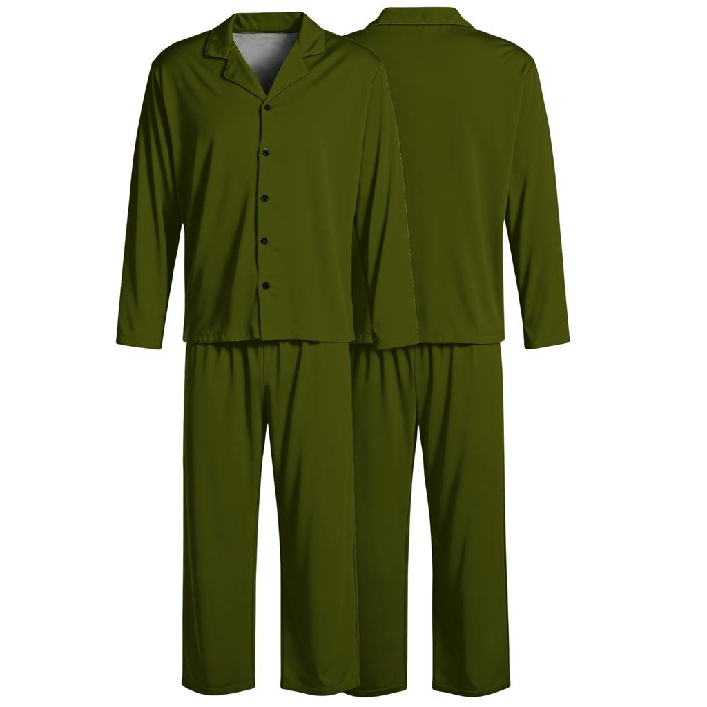 Herren-Pyjama-Set mit Reversknopfleiste und gerader Hose - Farbe Lockere Passform Nachtwäsche