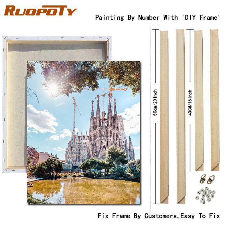 RUOPOTY DIY Frame Painting By Numbers Landscape Wall Art Picture Drawing Picture By Numbers Castle For Living Room