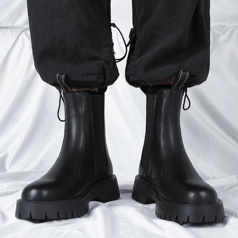 Mode Herren Workwear Schuhe Chelsea Boots Leder Freizeit Biker Schuh für Herren Abriebfest Warmhalten Trendig Alleskönner Beliebter Outdoor Stiefel