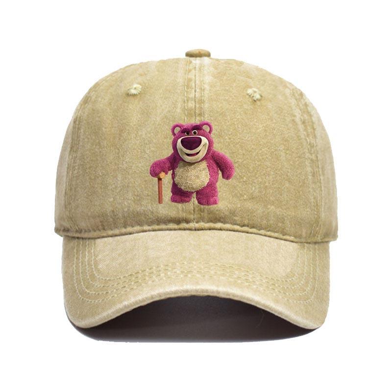Cartoon Washed Lotso Print Baseball Cap Men Women Vintage Kpop Snapback Cap Adjustable Breathable Trucker Hat Sunscreen Hat