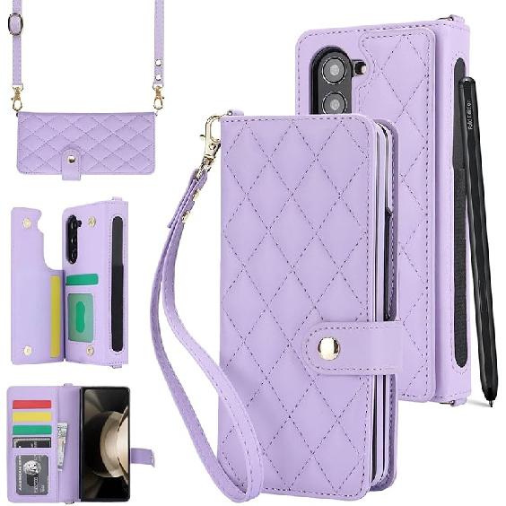 NINKI Compatible Samsung Galaxy Z Fold 4 Wallet Case with S Pen Holder, 4 Card Holder & Strap Flip Stand Leather Case for Samsung Z Fold 4 Phone Case