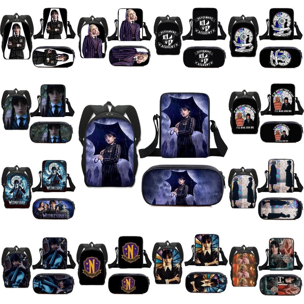 3pcs Wednesday The Adams Family Backpack+shoulder Bag+pencil Case Set Kids Gift