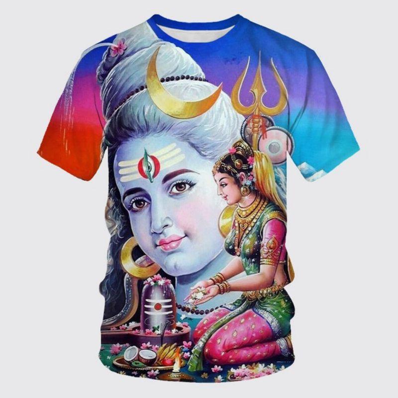 New God Shiva God 3d Printed T-Shirt Summer Personality Men Casual Youth Short Sleeve Ethnic Style Loose O Collar Quality Top