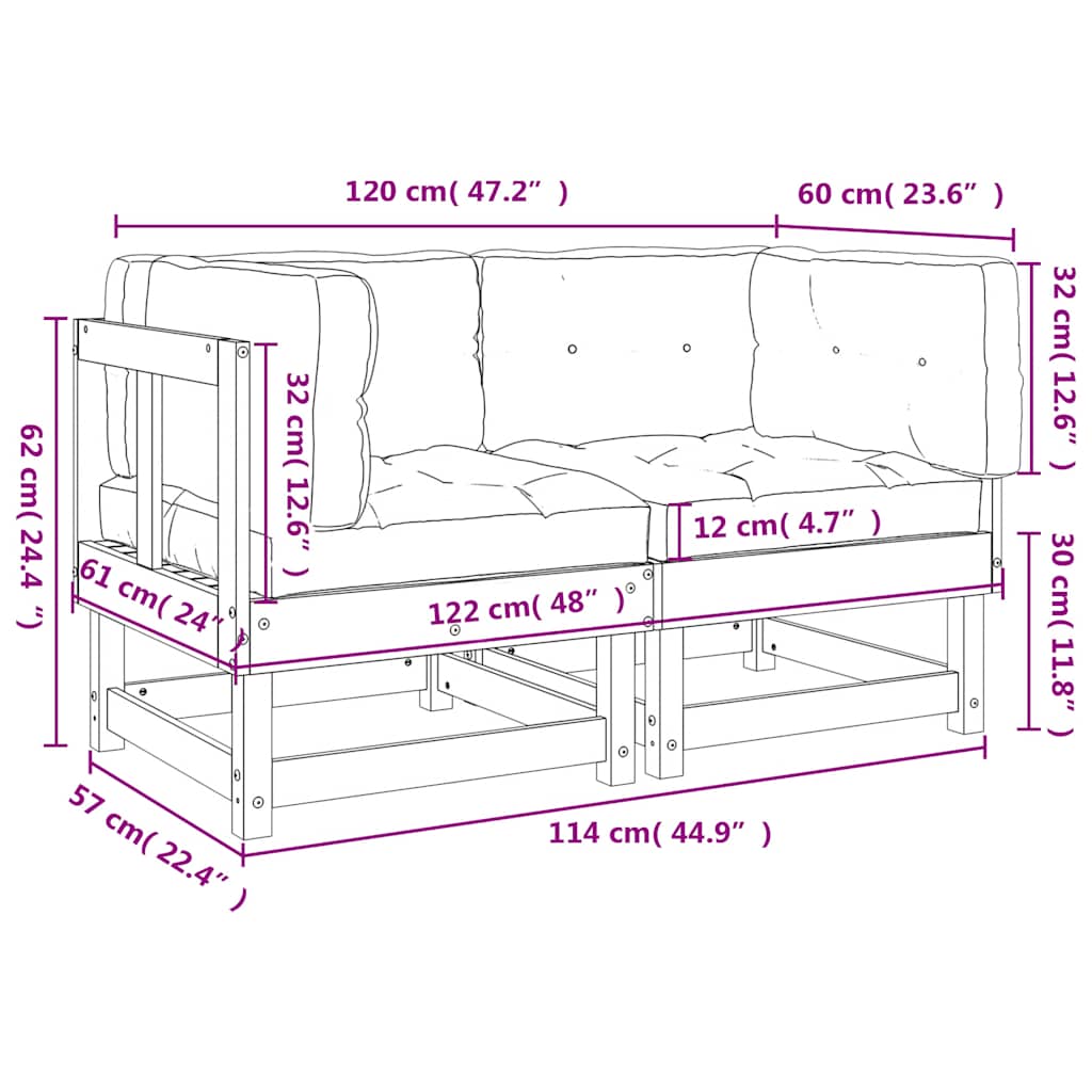 Corner Sofa Set with Cushions 2 pcs Pressure Treated Pine Wood