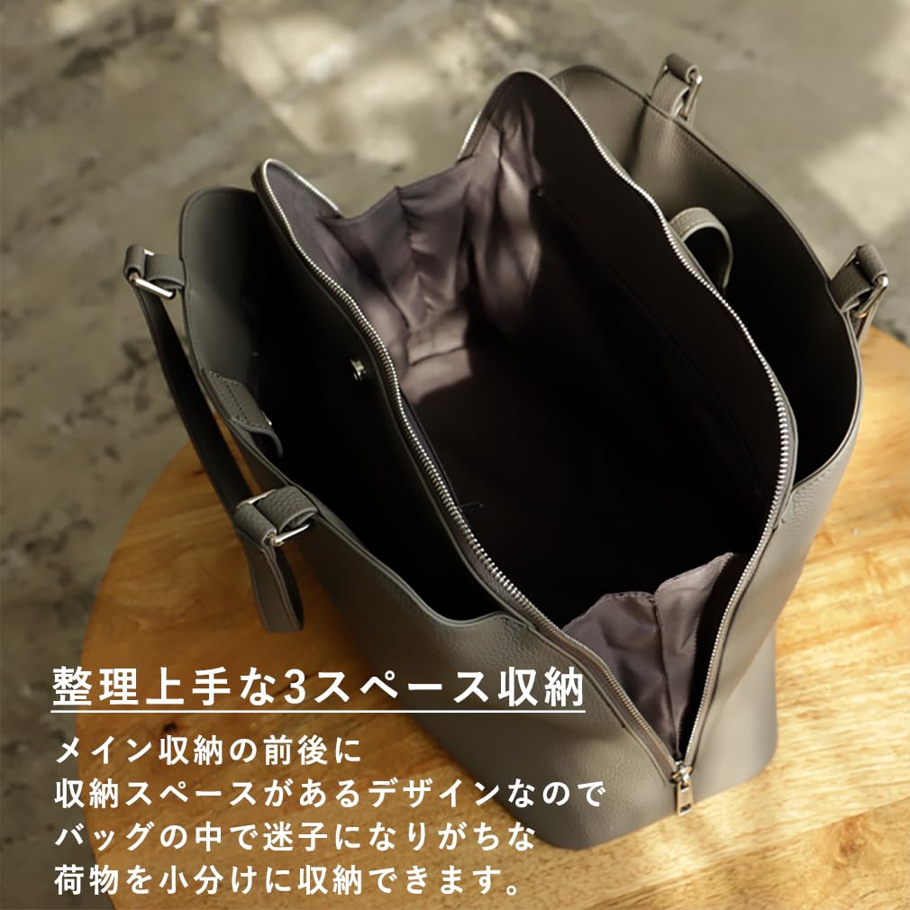 VITAFELICE Women's 3-Room Long Handle Tote Bag (sib-20073p) (Gray Beige)