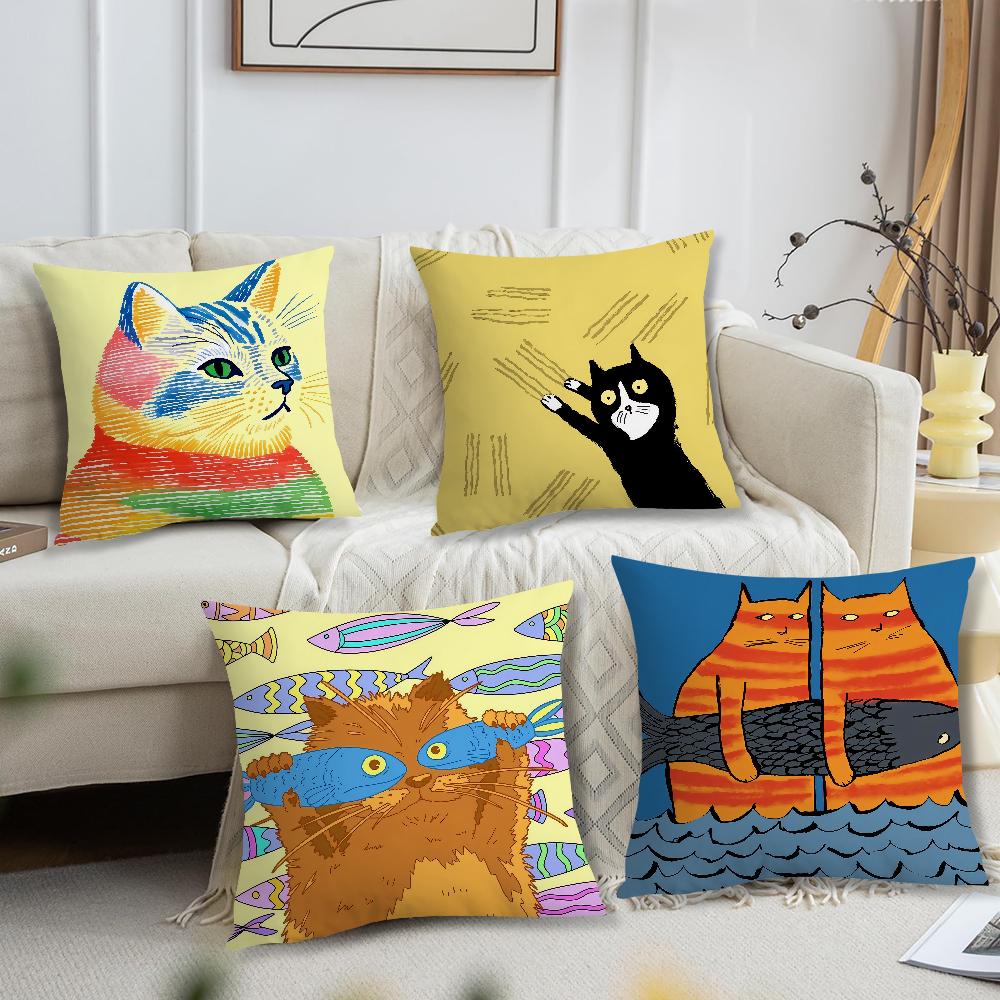 Cute fish Cat Funny Abstract Art meme cushion cover soft Pillow Case for Sofa Living Room Home office Decor Protective Covers