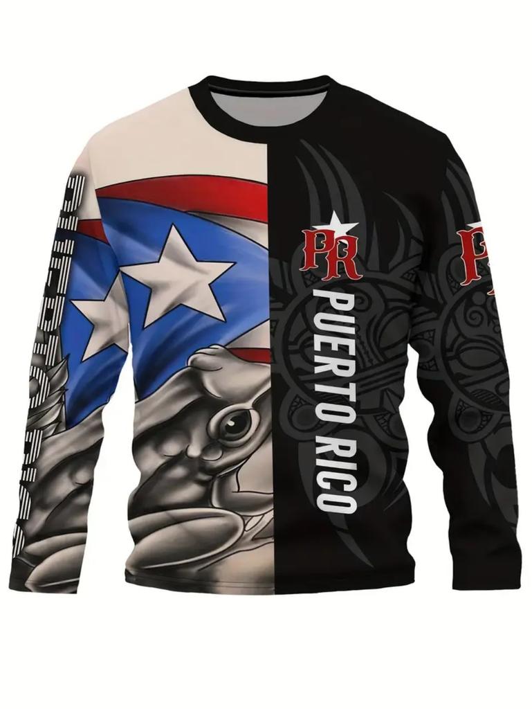 Puerto Rico Flag Pattern T-Shirt for Men Frog National Emblem 3D Print Short Sleeve Tee Summer Street Loose Tops O-Neck T Shirts
