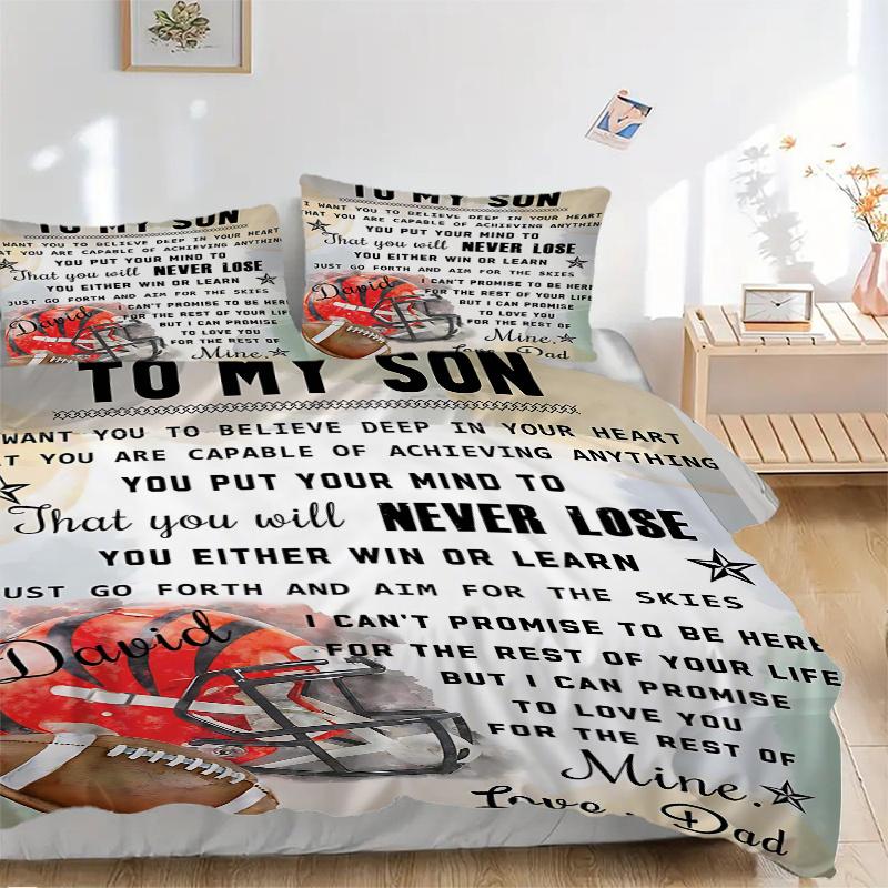 3pcs Heartfelt Message from Dad Bedding Set, Includes 1 Quilt Cover and 2 Pillowcases, Comfortable Bedding with Stylish Design for Bedroom
