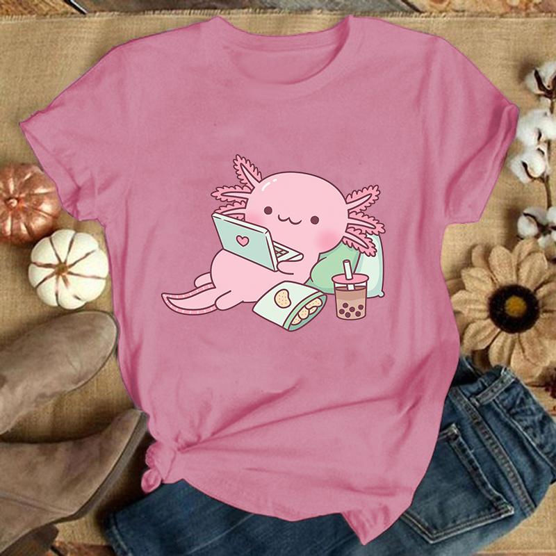 (Premium T-shirt)Hot Axolotl Printed T Shirts Casual Tops Summer Short Sleeve Harajuku T Shirts(Ship Within 24 Hours)