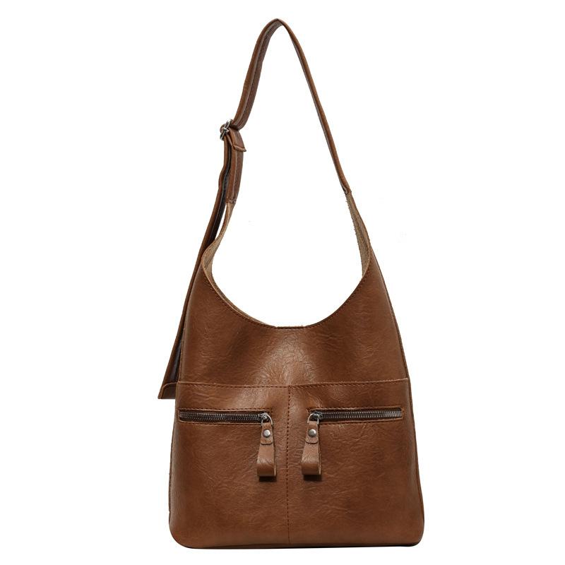 

Осенне-зимняя винтажная сумка через плечо большой емкости для женщин, сумка через плечо из искусственной кожи, простая универсальная женская сумка (20cm<Max Length<30cm)