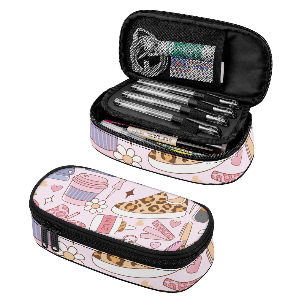 Pencil Bag Lightweight 300D Polyester Smooth Zipper with Main Compartment Mesh Pocket and Pen Slots for College and School Use