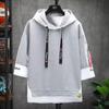 Trendy Hong Kong-Style Hooded Two-Piece Sweatshirt: Youth Loose-Fit 3/4 Sleeve Summer Top