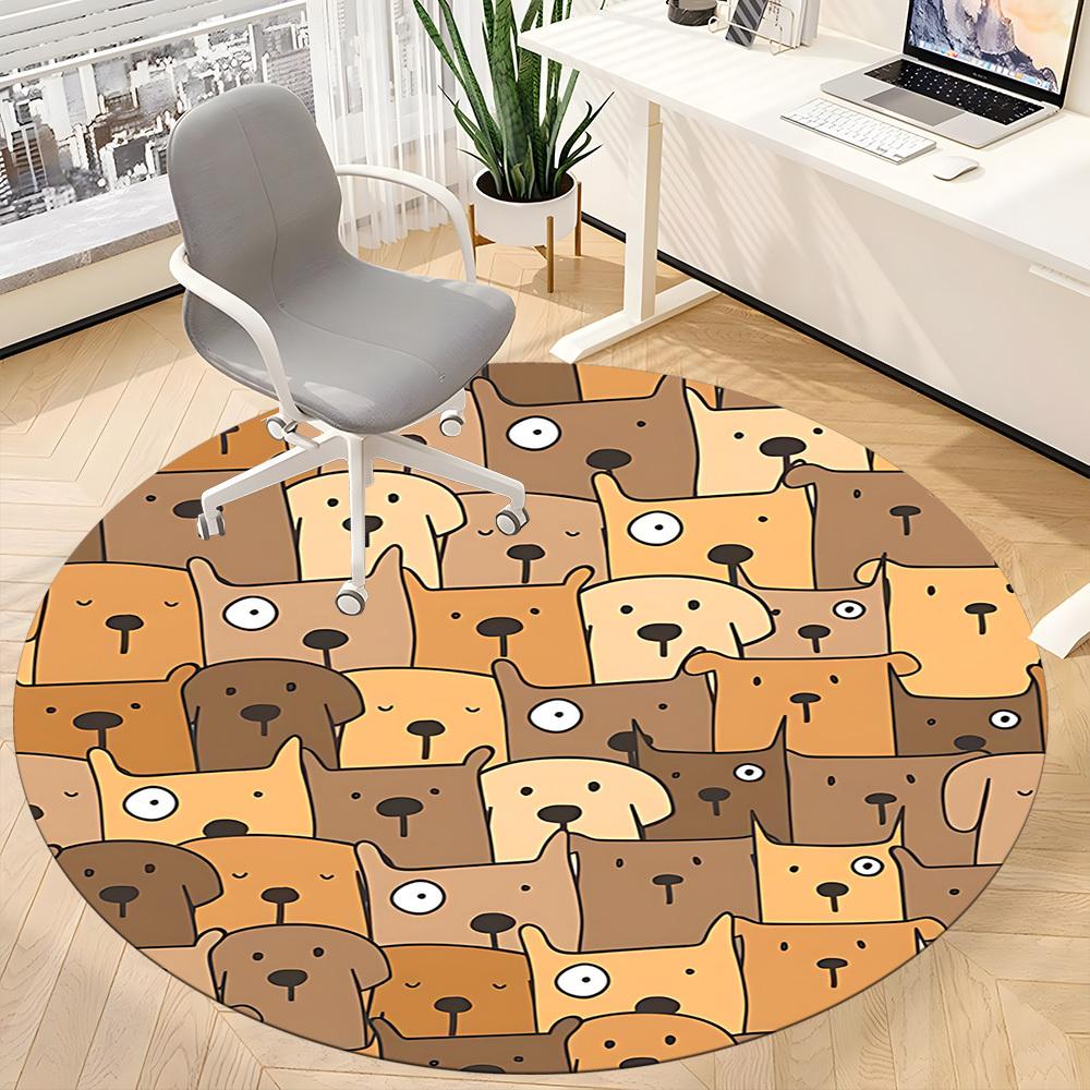 1pc Dogs Pattern Office Round Area Rug, Indoor Mat Suitable For Office, Under Office Chairs Bedroom Living Room Home Decor, Room Deco
