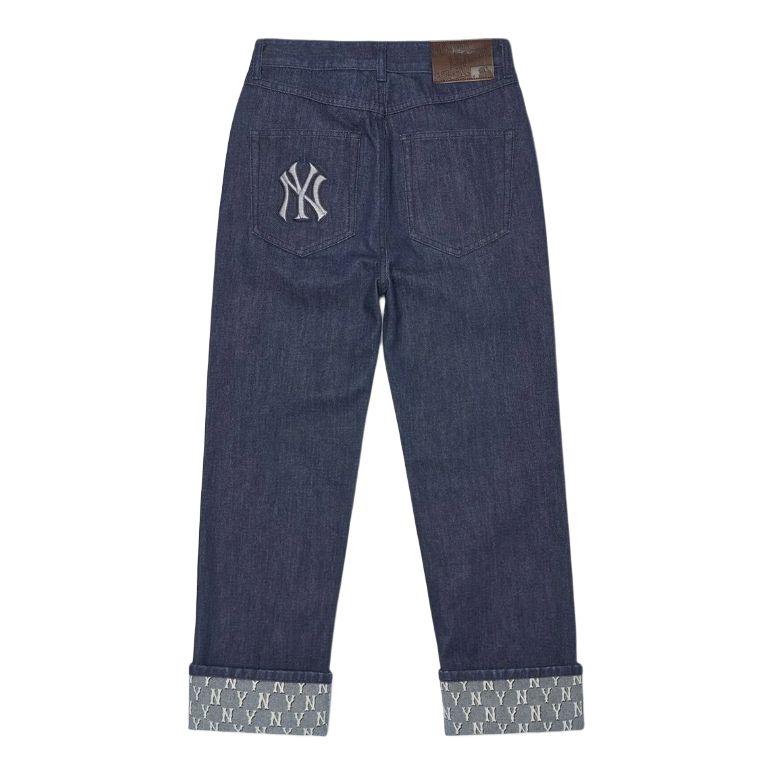 MLB New York Yankees Einfarbige Buchstabenlogo Gerade Beine Volle Länge Vintage Lässige Jeans Damen Jeans Blau 3FDPM0324-50NYD