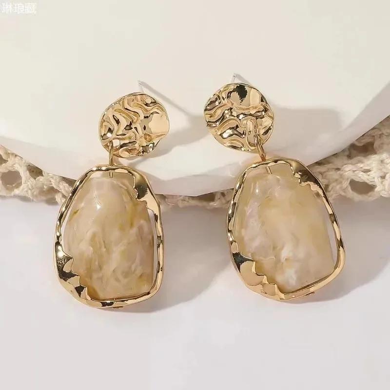 New Korean Fashion Earrings Zircon Square Stone Earrings Vintage Gold Color Small Earrings for Women Jewelry Accessorries Gift