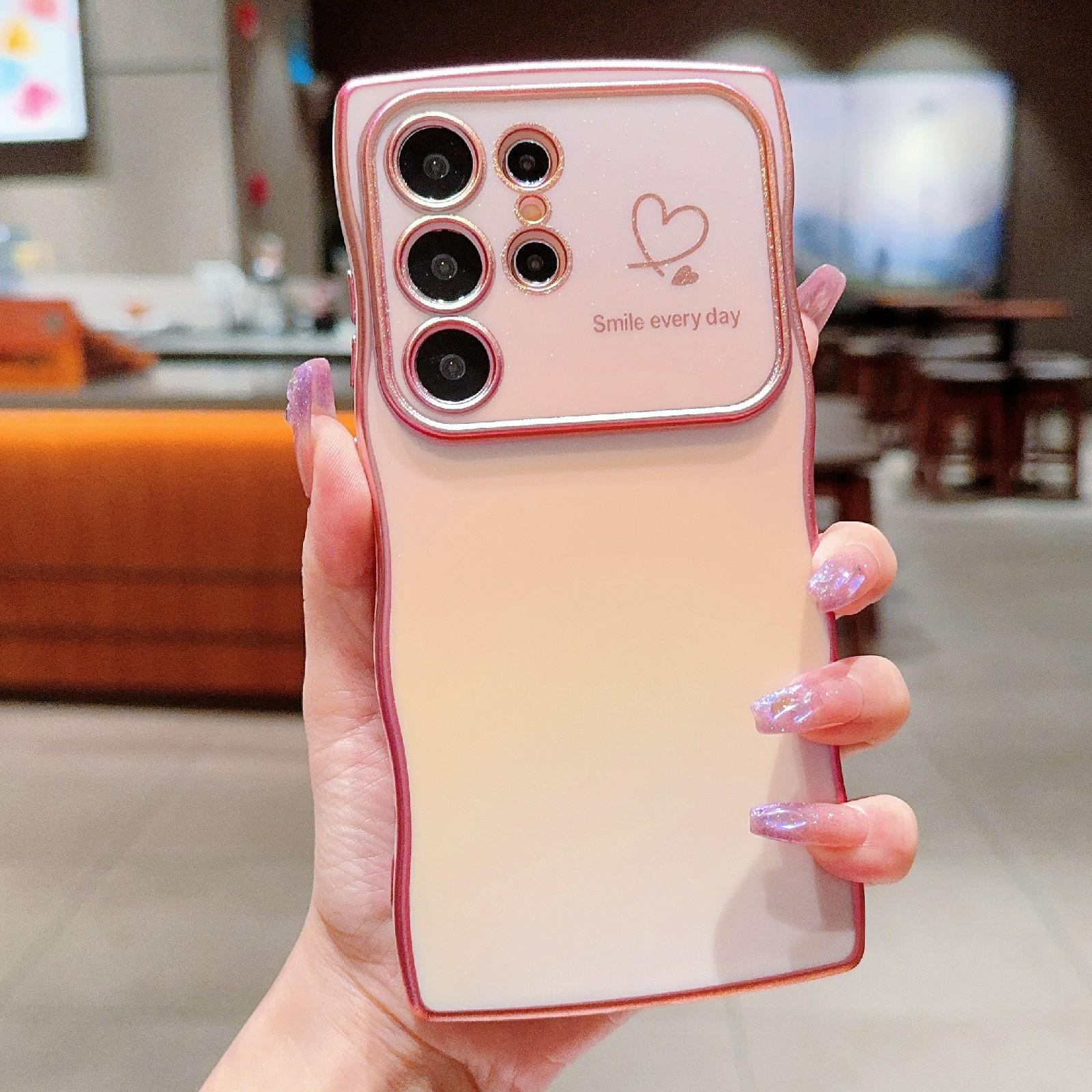 

For Samsung Galaxy S25 Ultra Case Curly Shape Love Heart TPU Phone Cover Iridescent Gradient Colorful Pink