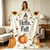 Soft Warm Flannel Throw Blanket with Hello Fall Gnome Pumpkin Sunflower Autumn Leaf Print Cozy for Couch Sofa Bed Office Living Room All Season Lightw