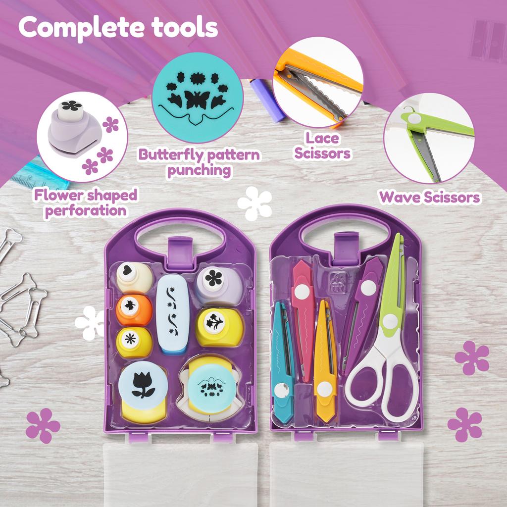 Children's DIY Punching Machine Craft Set Educational Craft Scissors Set Portable Craft Punching Machine Set Crafts