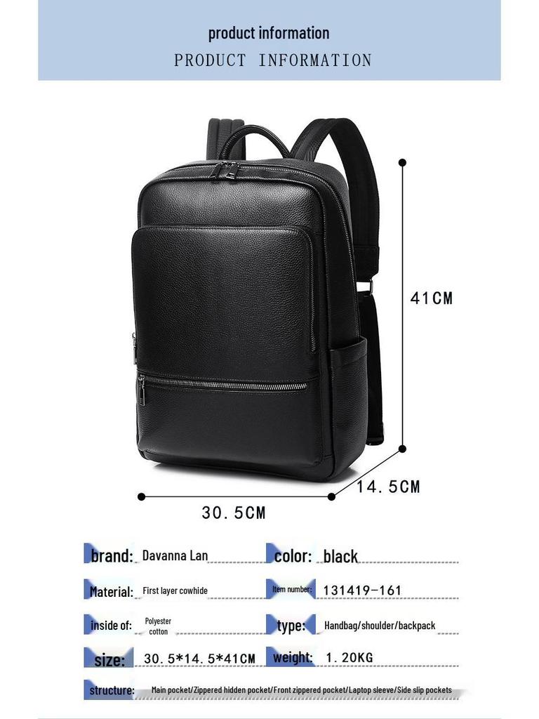 Large Capacity Men's Cowhide Leather Backpack - Casual and Business Travel Shoulder Bag In Fashionable Style