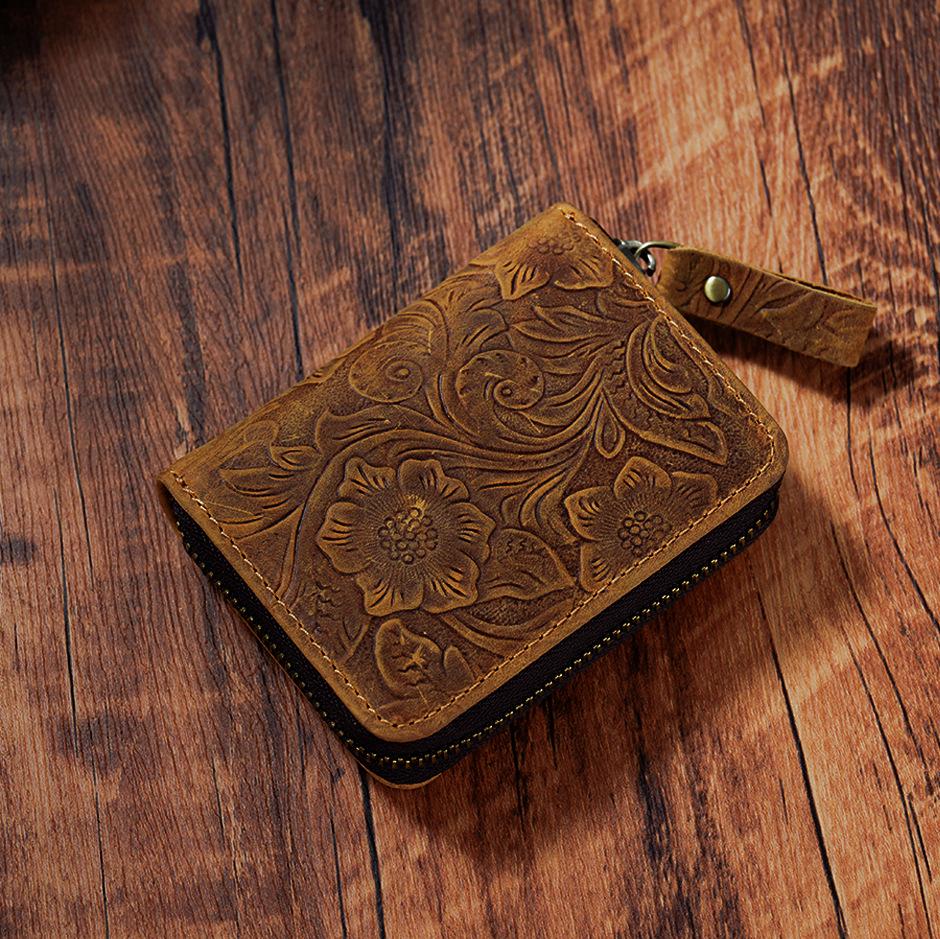 Genuine Leather RFID-Blocking Accordion Card Holder with Multi-Card Slots & Retro Coin Purse