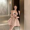 Slim Fit Lace Dress Sweet Bow Skirt Short Halter Dress  Streetwear