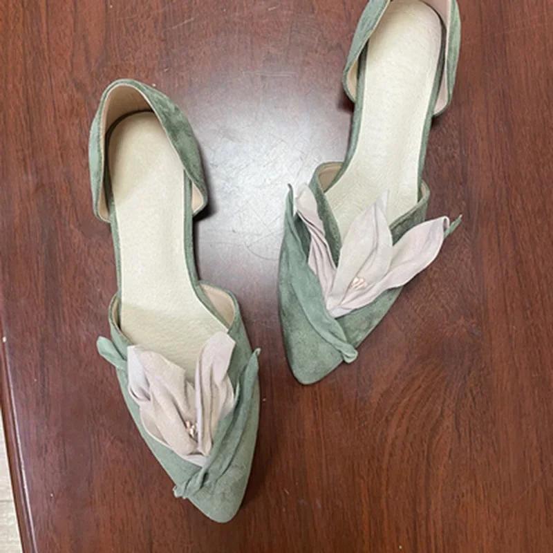 Fashion Super Nice Shoes Women's New Summer Niche Design Sandals Aesthetic Petal Pointed Toe Shallow Flat Shoes Handmade