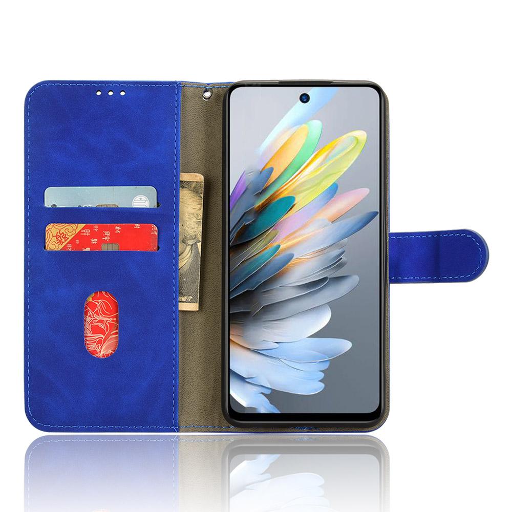 

For ZTE Blade A75 4G Leather Case Skin-Feel Anti-Drop Wallet Flip Phone Cover Blue