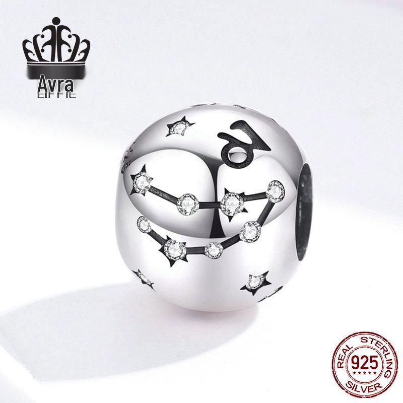 Avle S925 Sterling Silver Zodiac Beaded DIY Bracelet Accessories - Fashion Loose Beads Jewelry.