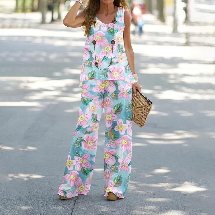 3D-Digitaldruck-Trend Frühling und Sommer neues lässiges ärmelloses Westen-Hosen-Set für Damen