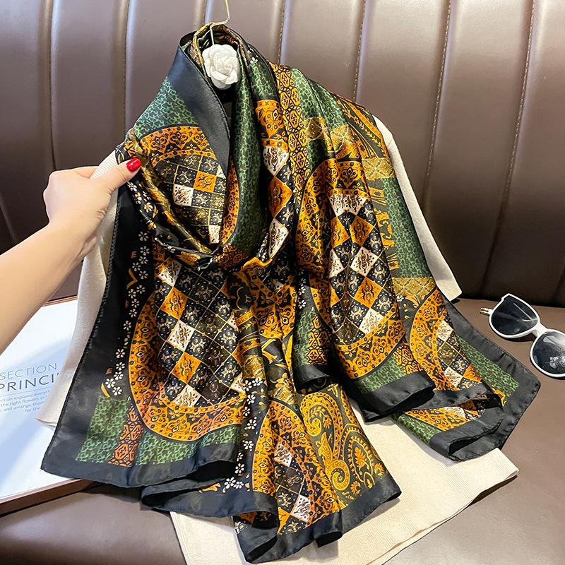 Spain Fashion Brand Women Silk Scarf Luxury Floral Stain Pashmina Shawls and Wraps Foulard Femme Bufandas Beach Hijab 180*90Cm