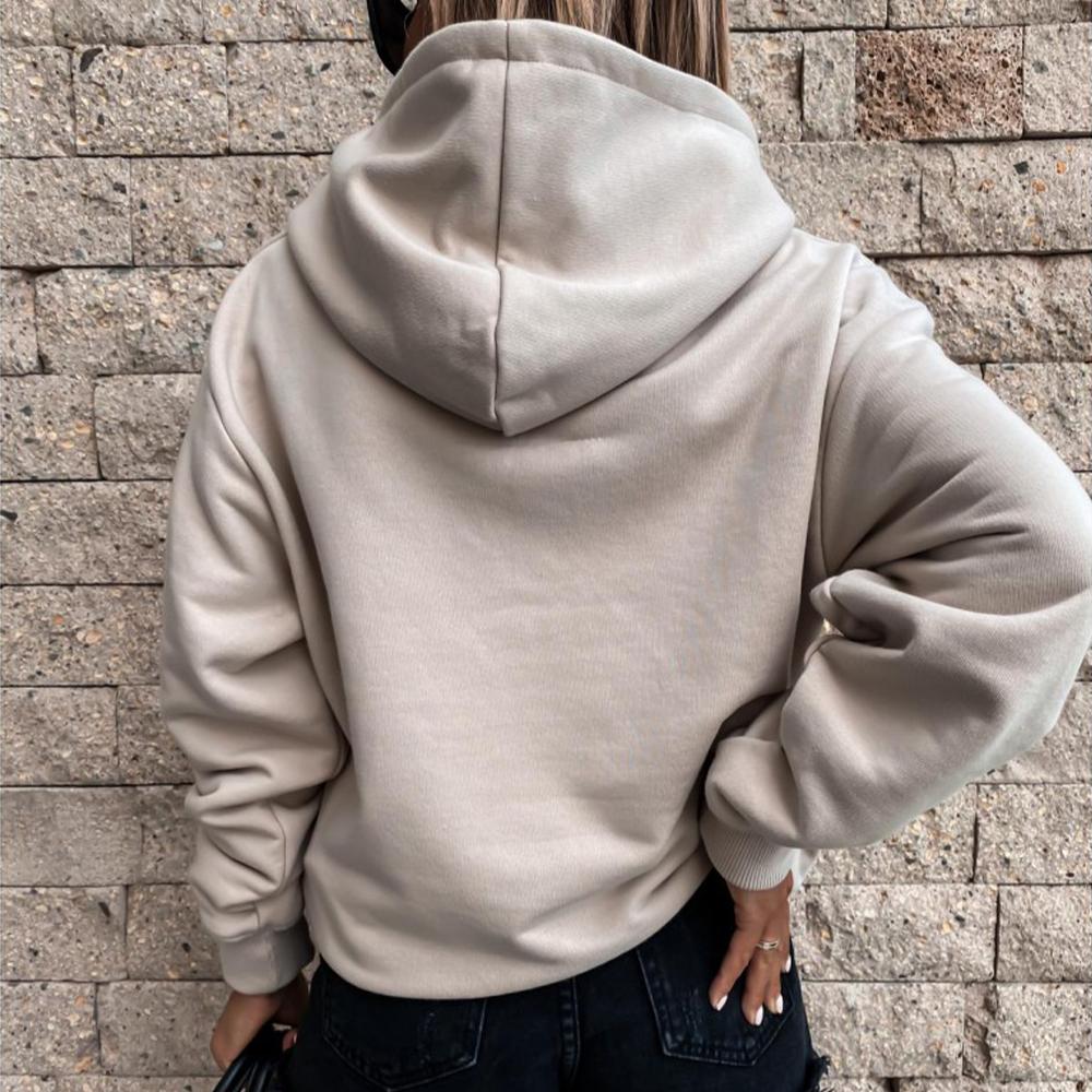 Damen-Sweatshirt mit langen Ärmeln, einfarbigem Pullover und Kapuze