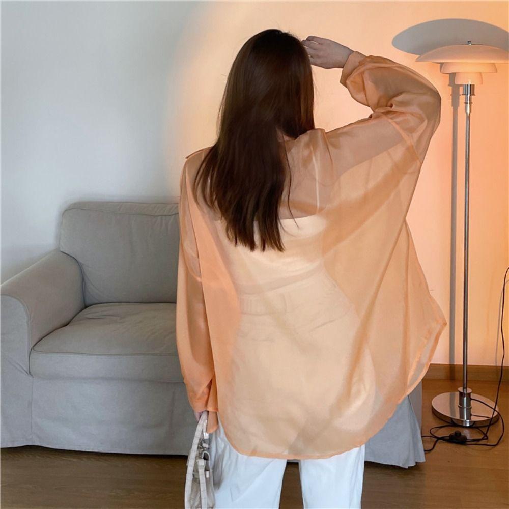 Thin Long Sleeve Top Chiffon Female Loose Cardigan Casual Women Shirt Blouse