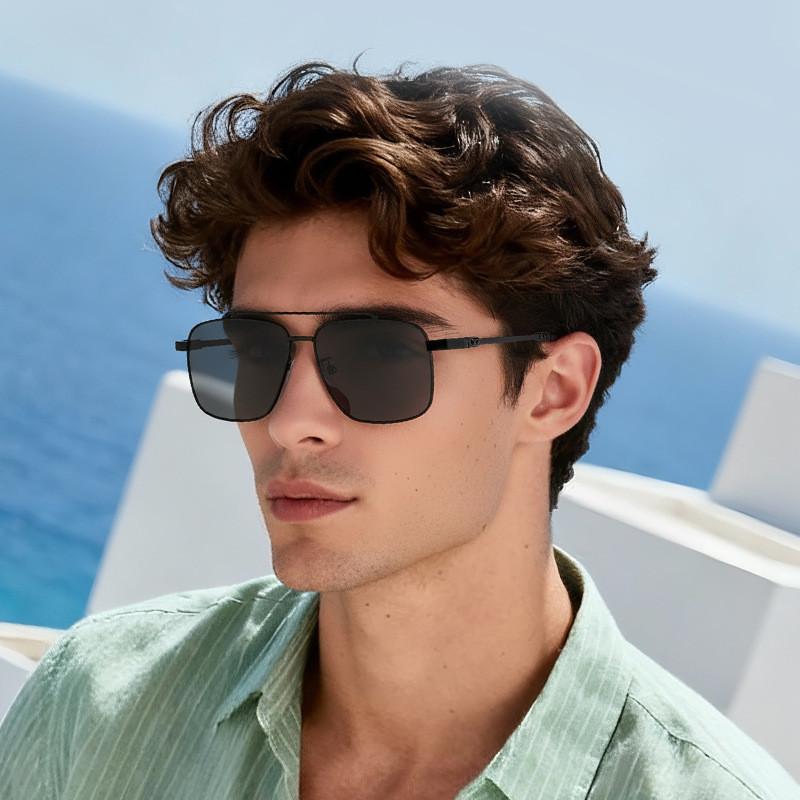 Mens Classic Square Metal Sunglasses With Gray Lenses For Outdoor Activities And Parties