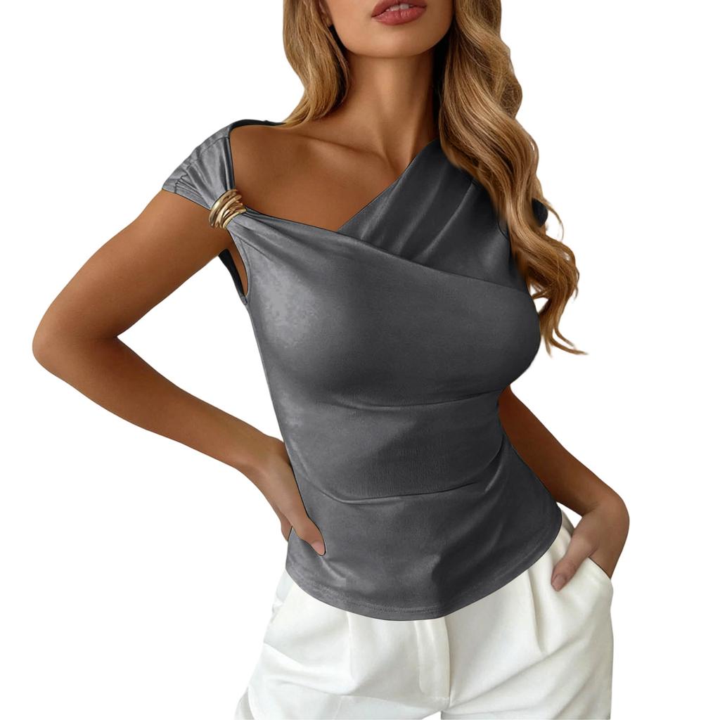 Women Asymmetric One Shoulder Top Slim Fit Sleeveless Blouse Office Wear Stylish Workwear Vest Shirt
