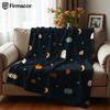 Autumn Ghost Pumpkin Cartoon Anime Print Flannel Blanket Soft Warm Throw for Kids Bedroom Sofa Christmas Office Car