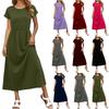 Women's Fashion Casual Short Sleeve Round Neck Elastic Waist Draped Pocket Dress
