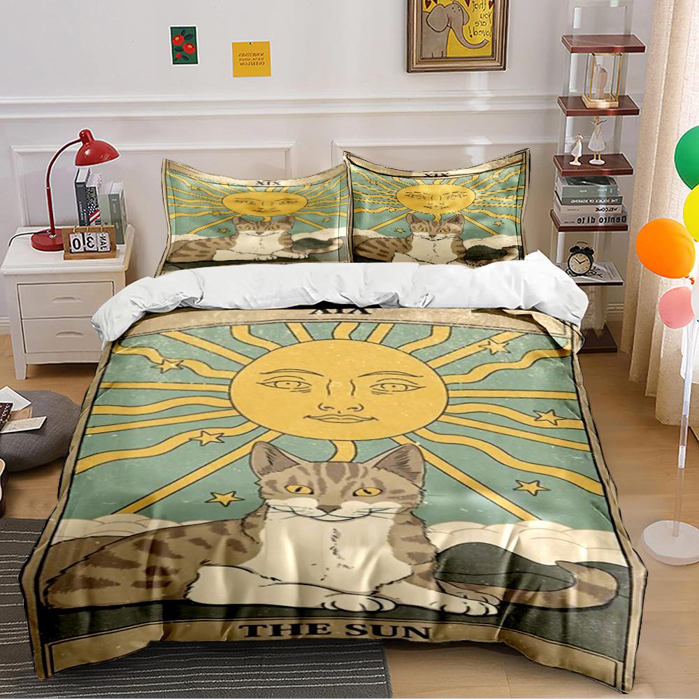 Vintage Cat Tarot Sun Card Bedding Set Bedding set (1 duvet cover, 2 pillowcases, duvet not included) 135x200cm